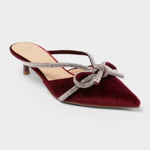 A New Day Women's Gwen Rhinestone Bow Heels, Size 8 1/2 - Burgundy